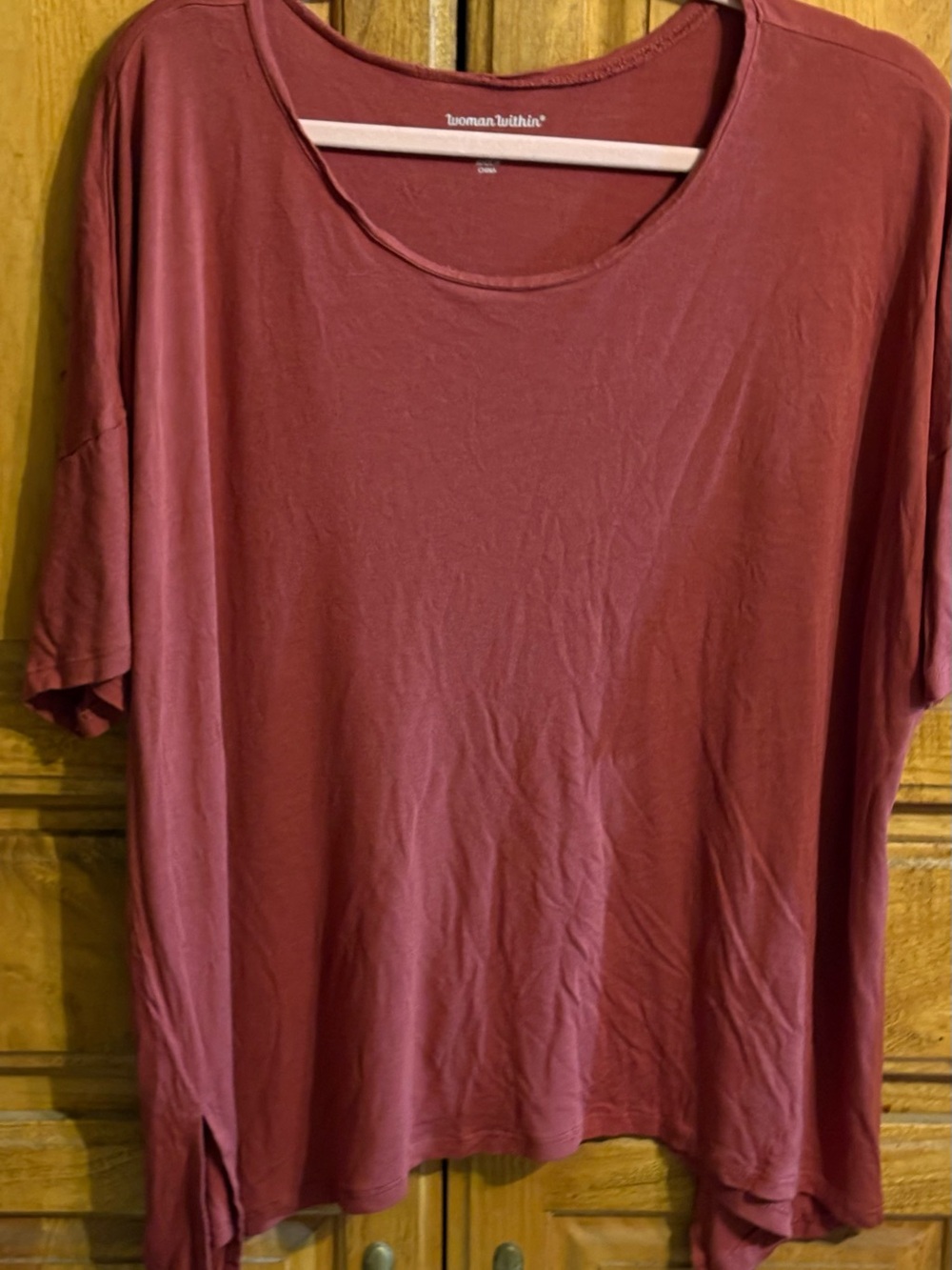 Woman Within Scoop Neck Relaxed Fit Burgundy Tee 22/24